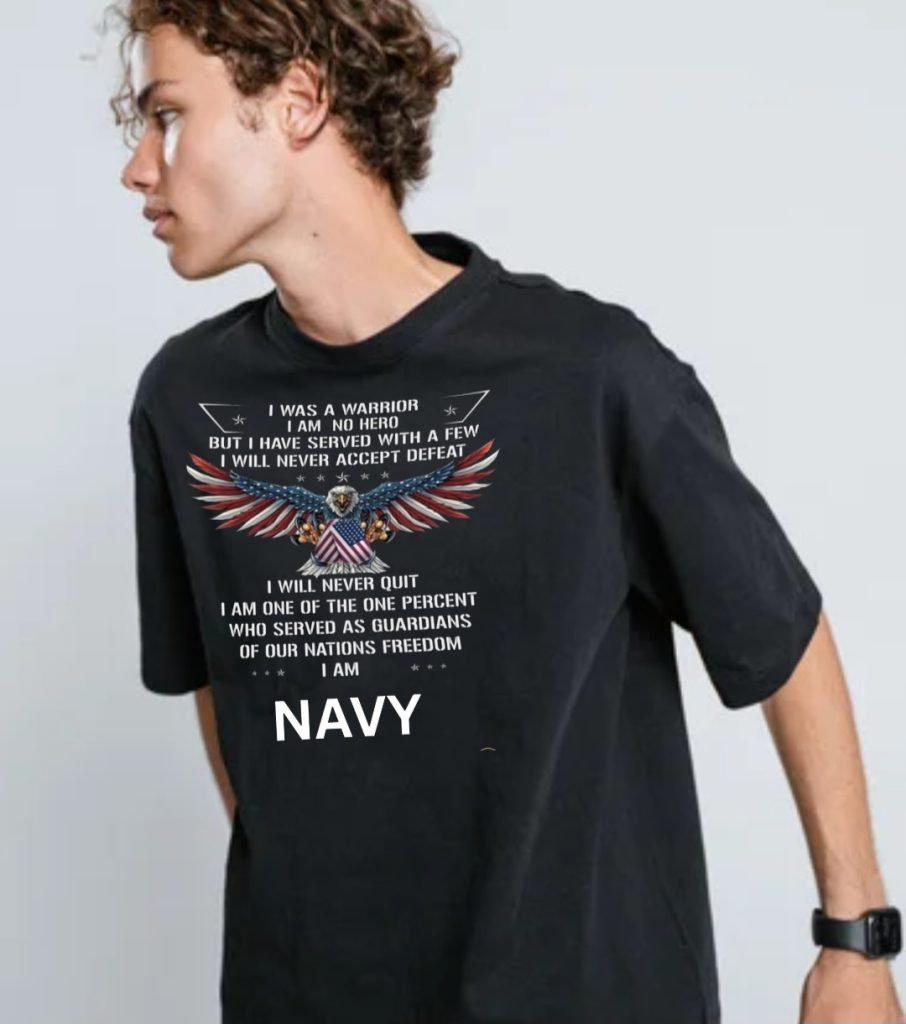 Man in Navy-themed t-shirt
